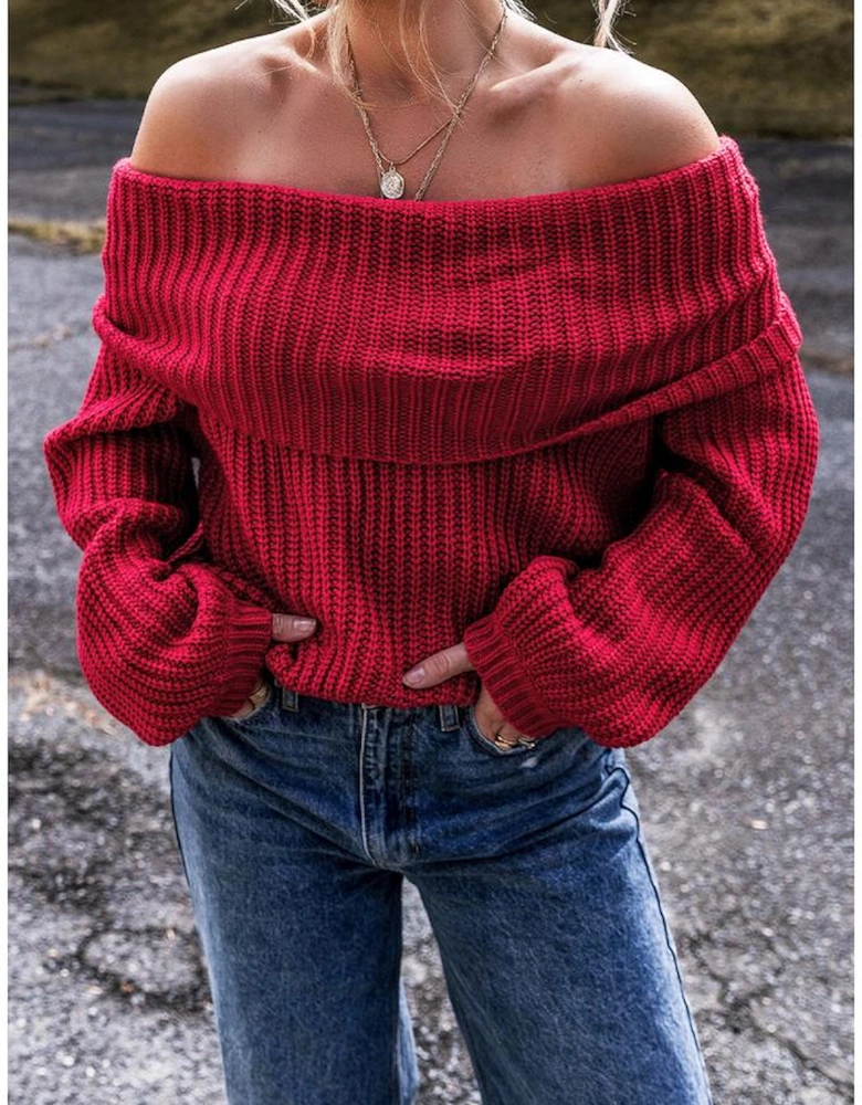 Racing Red Off-the-shoulder Knit Sweater