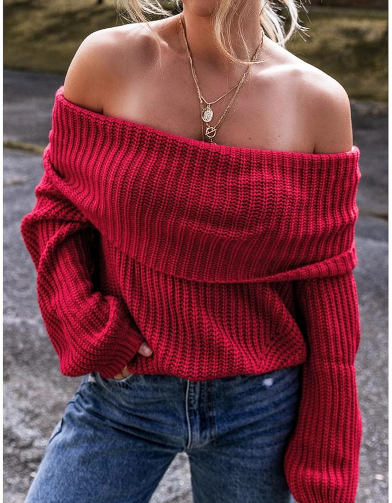 Racing Red Off-the-shoulder Knit Sweater