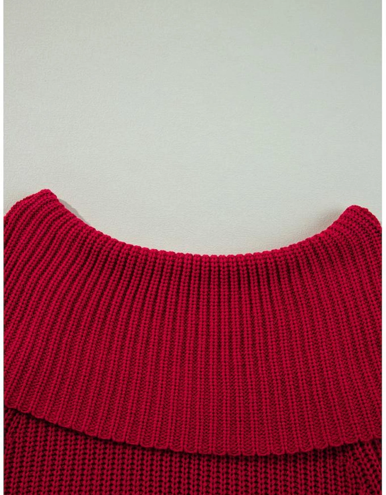 Racing Red Off-the-shoulder Knit Sweater