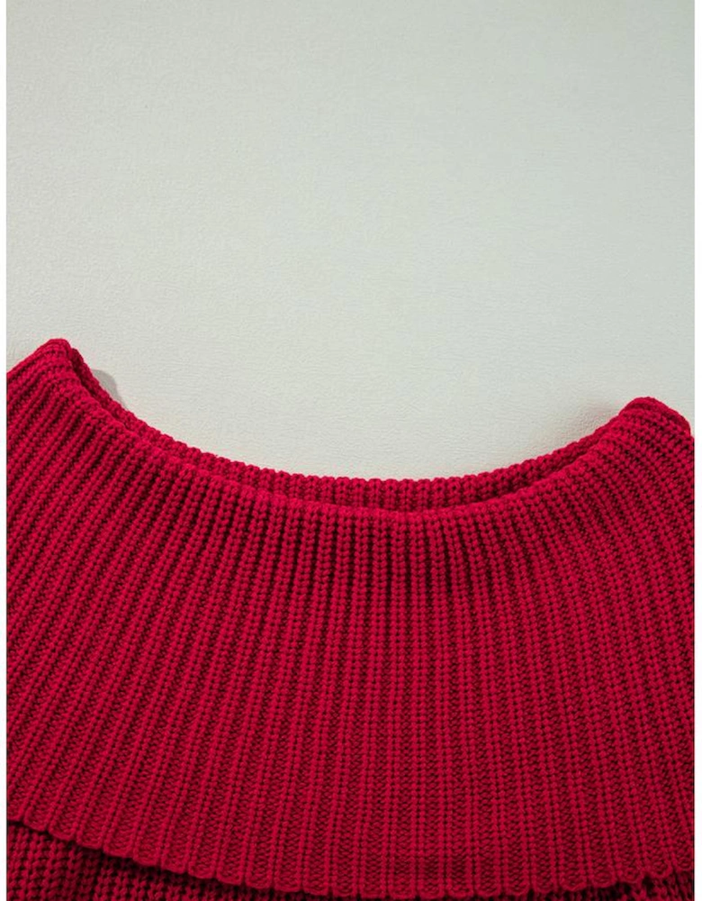 Racing Red Off-the-shoulder Knit Sweater