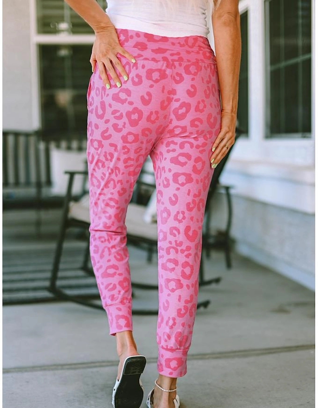 Pink Leopard Print Ankle-length High Waist Skinny Pants