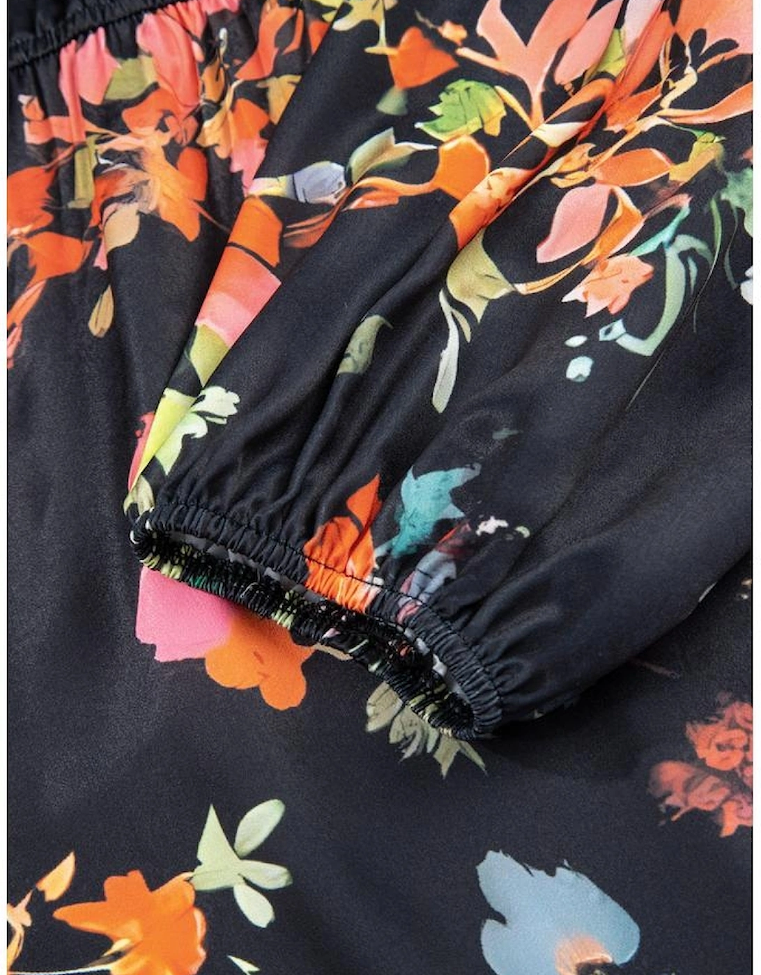 Black Plus Size Floral Print Tie Neck Cinched Waist Long Sleeve Mini Dress