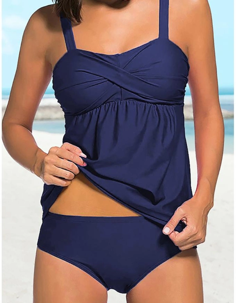 Azura Exchange Adjustable Straps Ruched Tankini Swimsuit