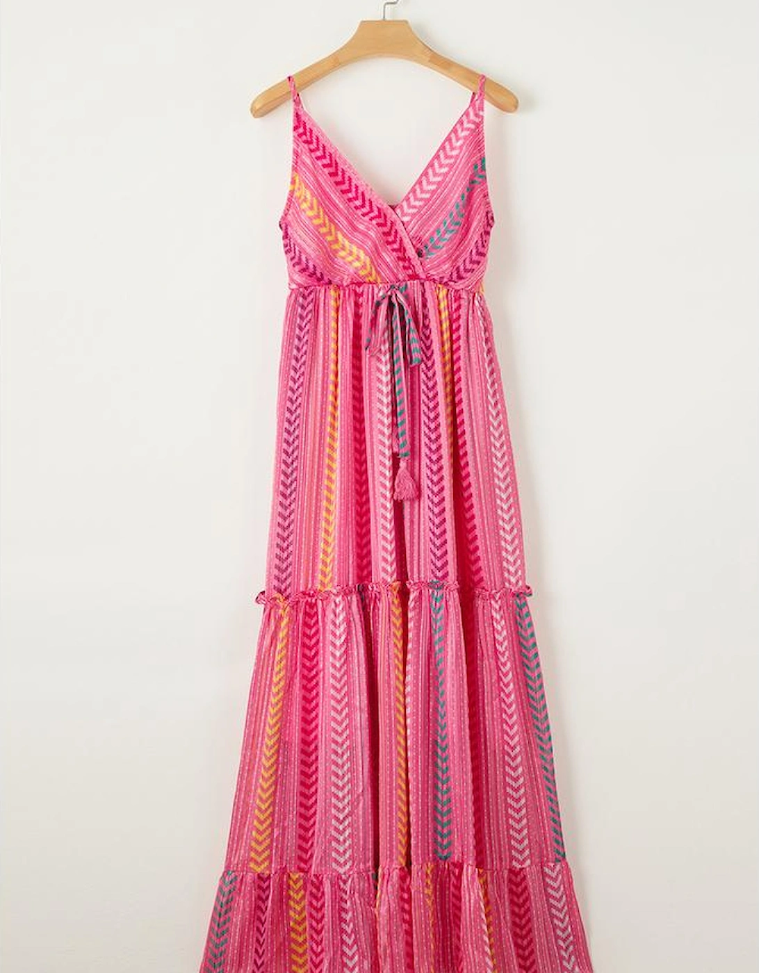 Pink Western Printed Tassel Tie V Neck Wrap Maxi Dress