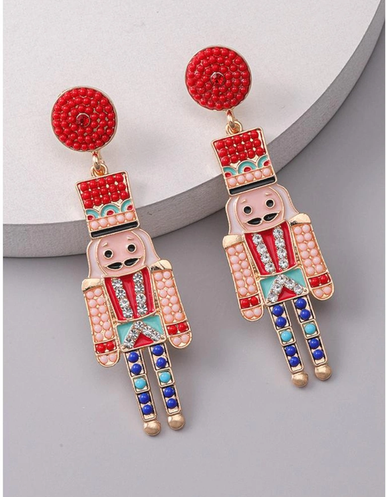 Racing Red Beaded Christmas Nutcracker Earrings