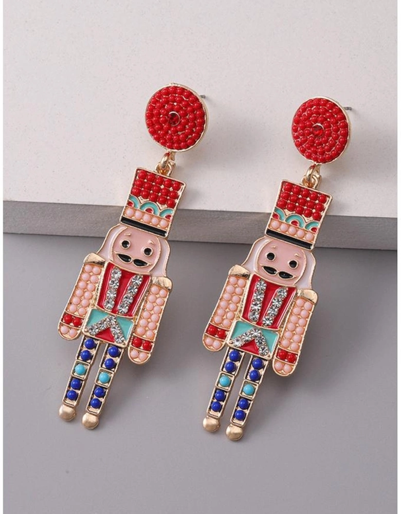 Racing Red Beaded Christmas Nutcracker Earrings