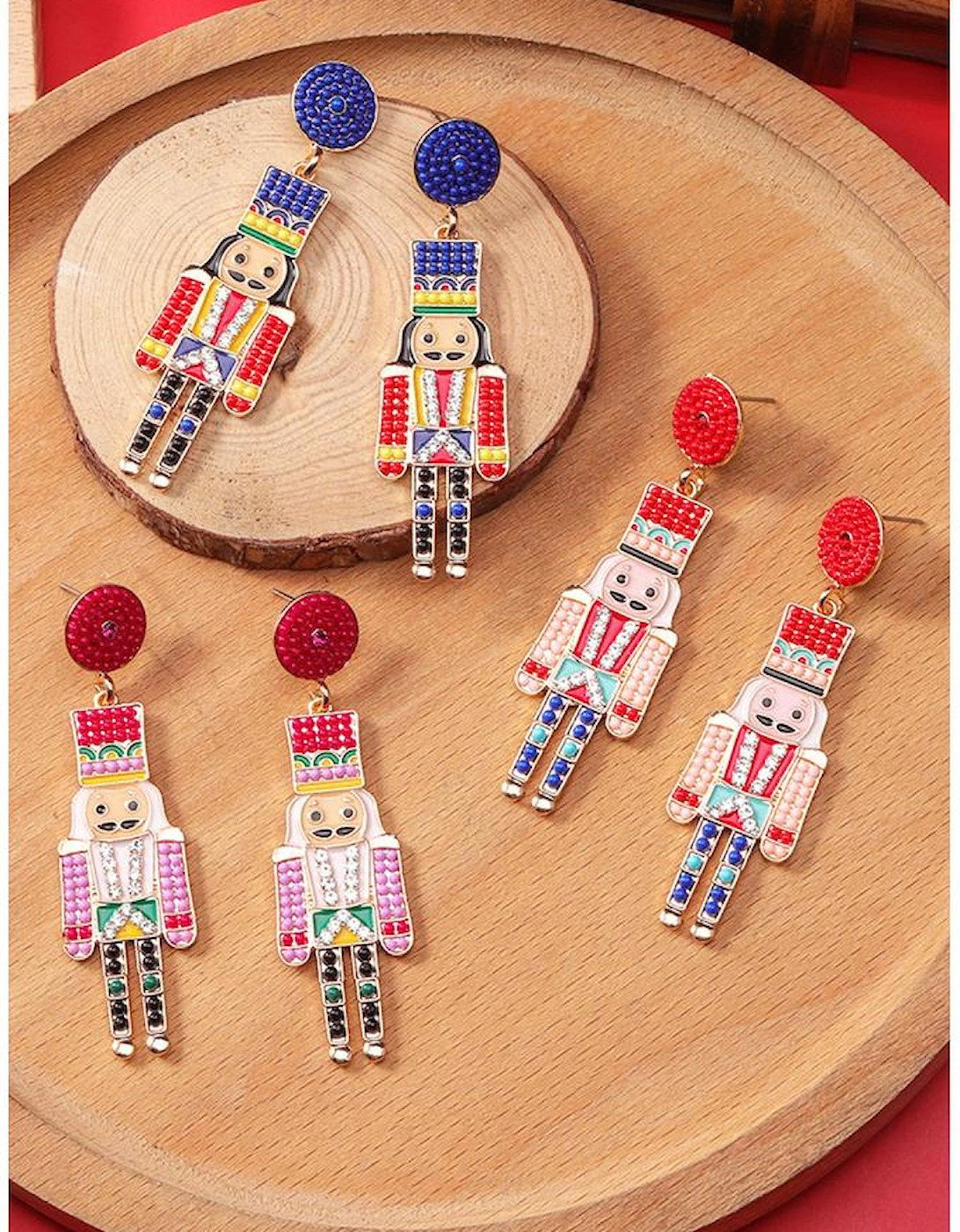 Racing Red Beaded Christmas Nutcracker Earrings