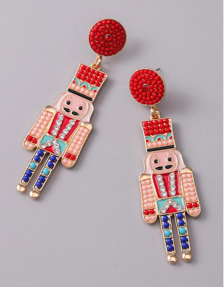 Racing Red Beaded Christmas Nutcracker Earrings