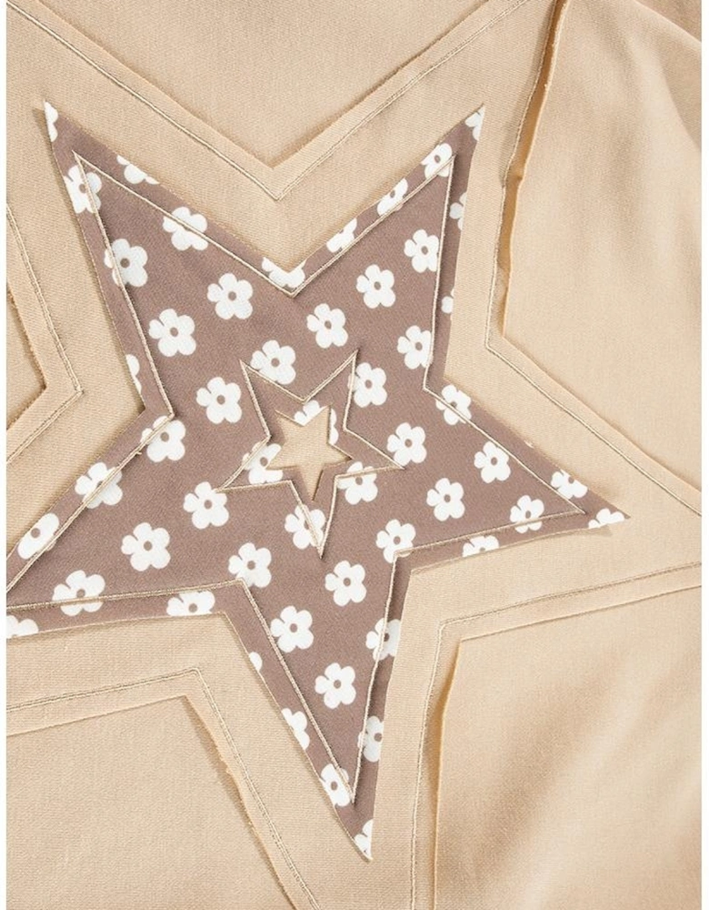 Apricot Floral Patchwork Star Pattern Drawstring Hoodie