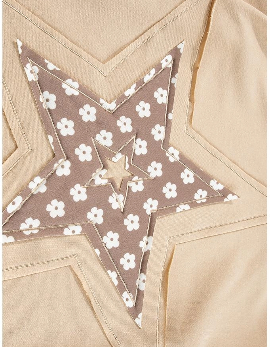 Apricot Floral Patchwork Star Pattern Drawstring Hoodie