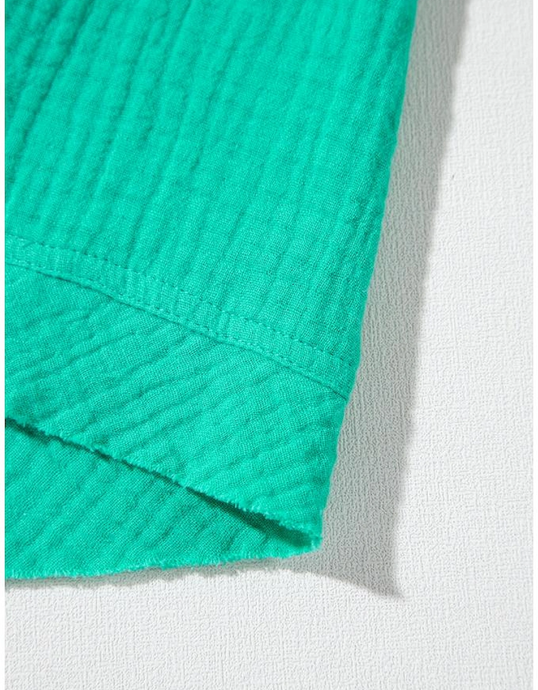 Sea Green Textured Buttoned Thin Strap Tiered Loose Fit Mini Dress