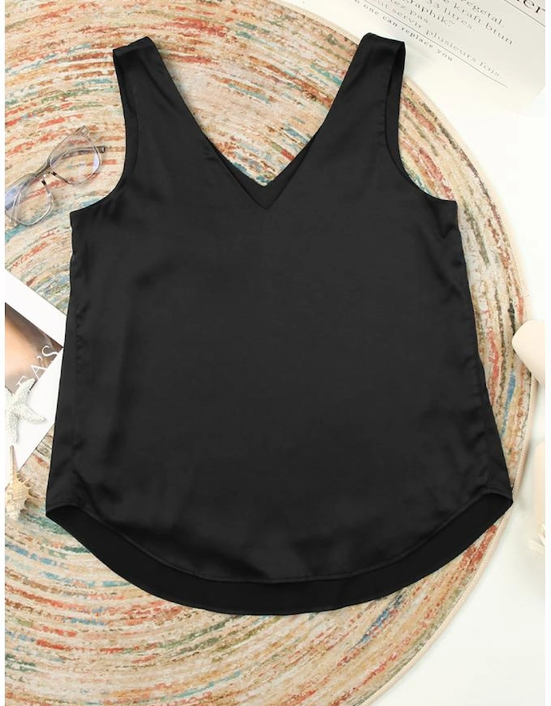 Black Deep V Neck Loose Tank Top