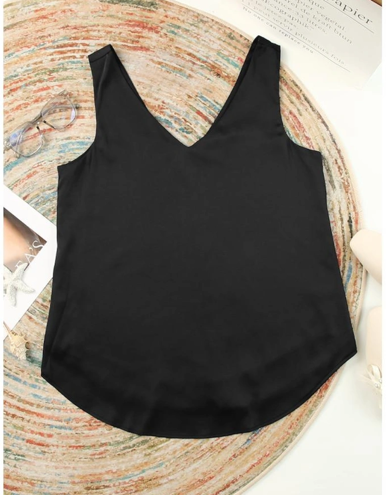 Black Deep V Neck Loose Tank Top
