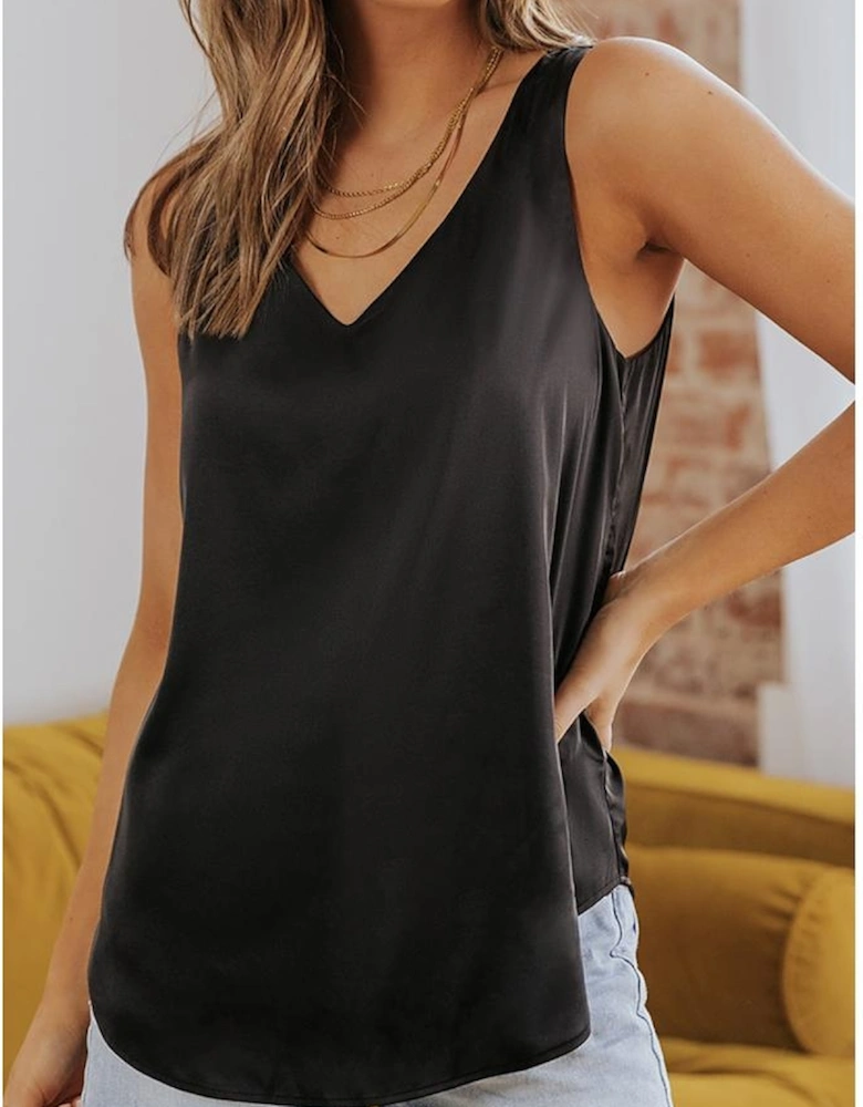 Black Deep V Neck Loose Tank Top