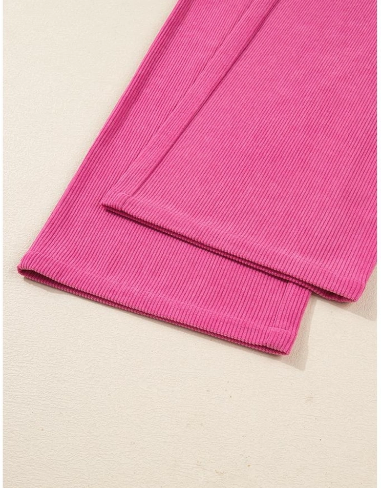 Peach Blossom Half Button Pullover Drawstring Pants Solid Color Corduroy 2pcs Outfit