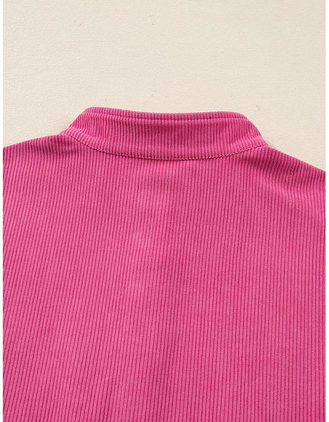 Peach Blossom Half Button Pullover Drawstring Pants Solid Color Corduroy 2pcs Outfit