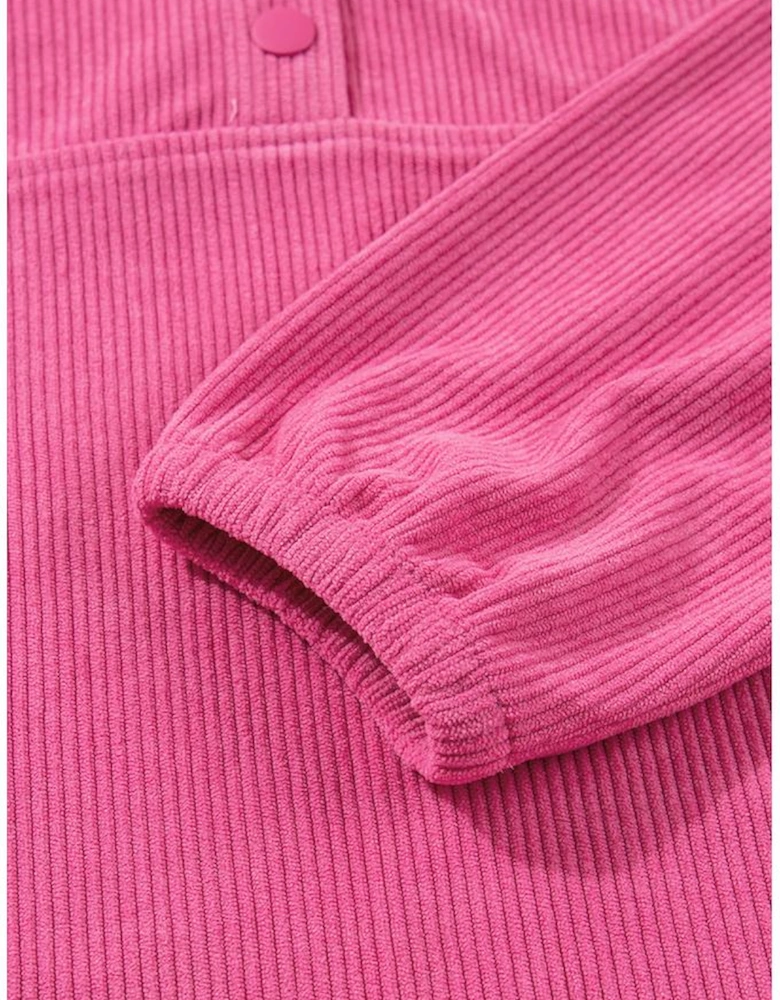 Peach Blossom Half Button Pullover Drawstring Pants Solid Color Corduroy 2pcs Outfit