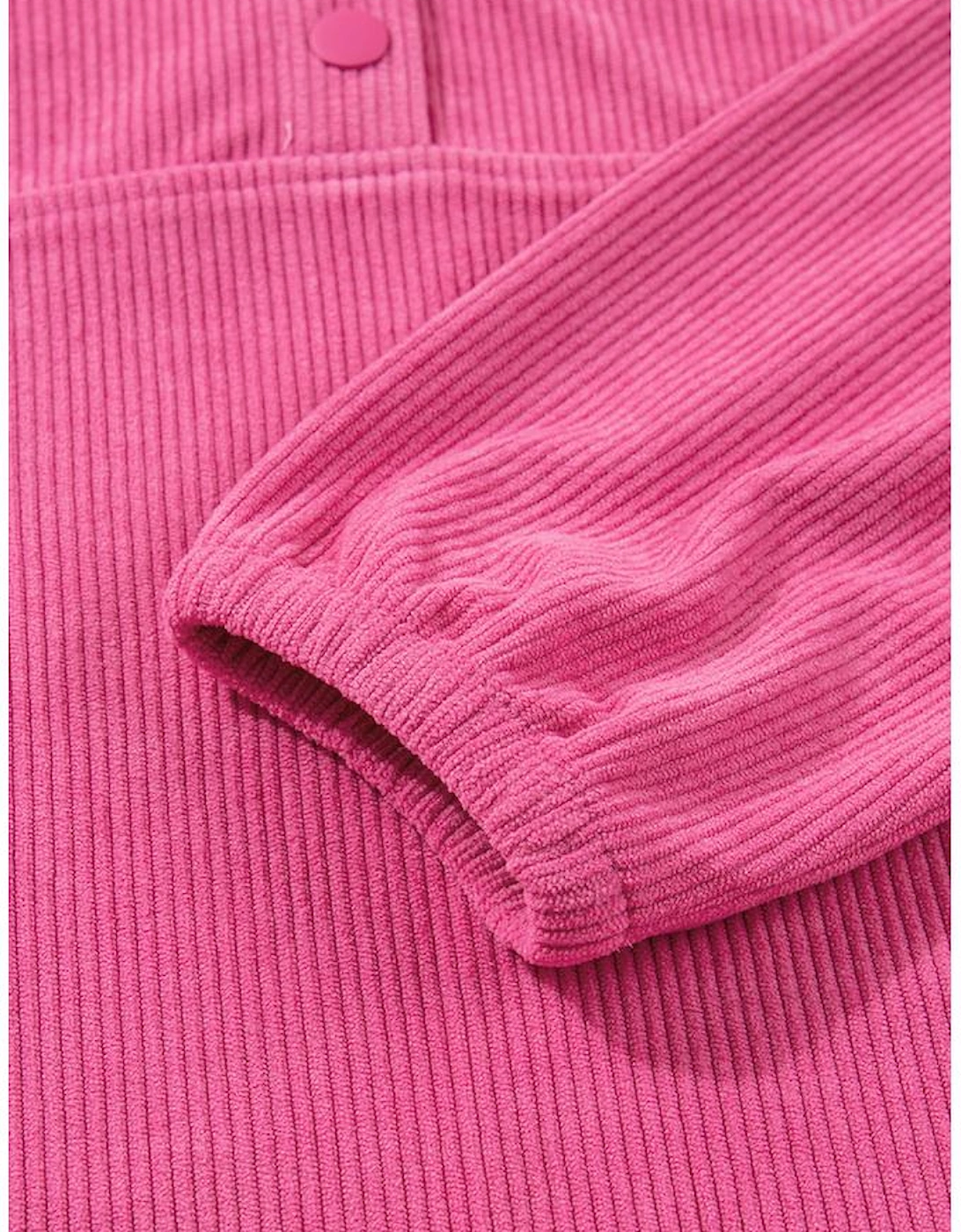 Peach Blossom Half Button Pullover Drawstring Pants Solid Color Corduroy 2pcs Outfit