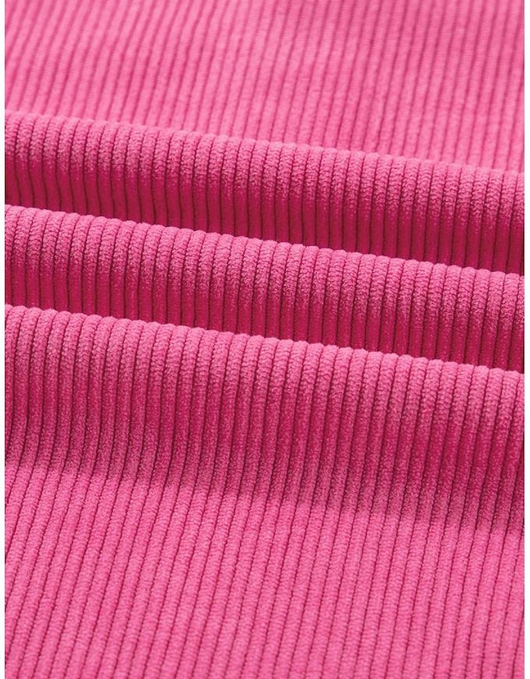 Peach Blossom Half Button Pullover Drawstring Pants Solid Color Corduroy 2pcs Outfit