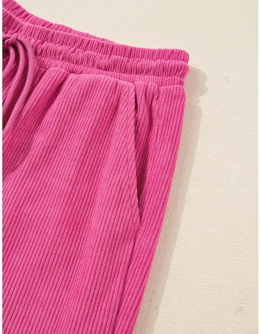 Peach Blossom Half Button Pullover Drawstring Pants Solid Color Corduroy 2pcs Outfit