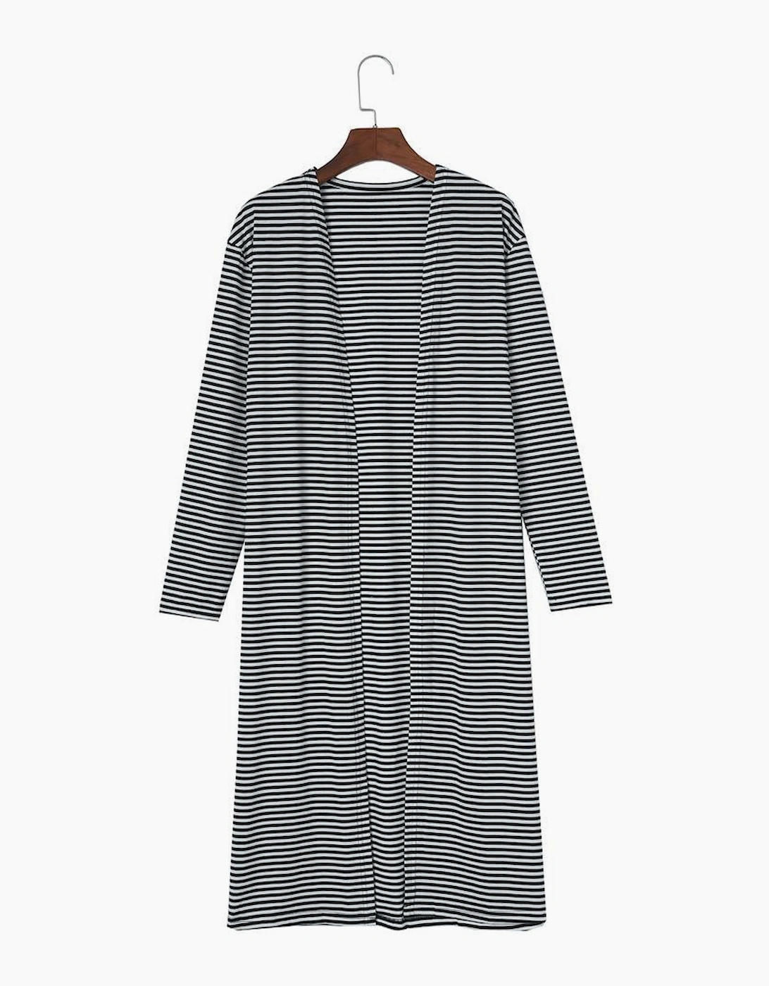 Stripe Open Front Long Cardigan