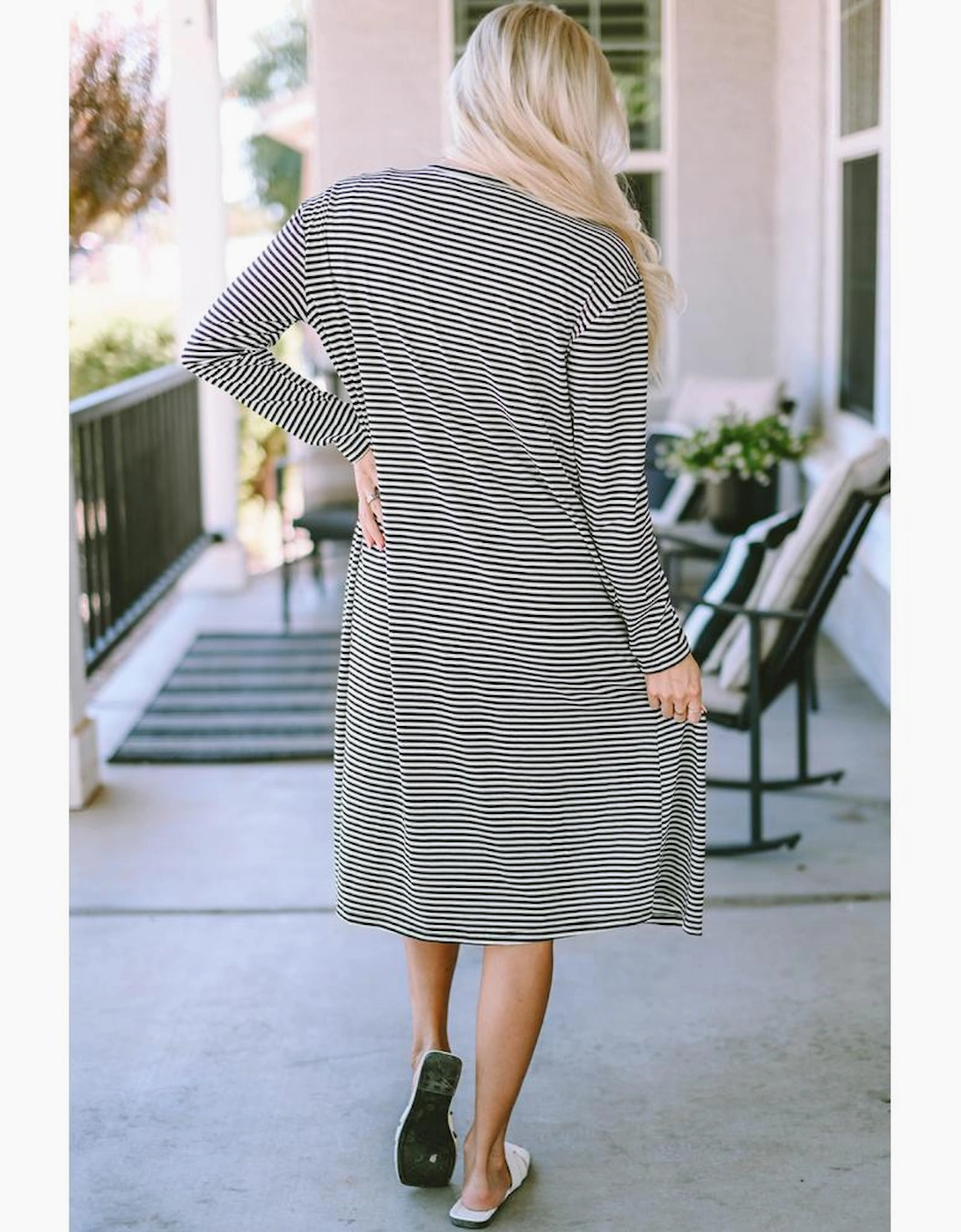 Stripe Open Front Long Cardigan