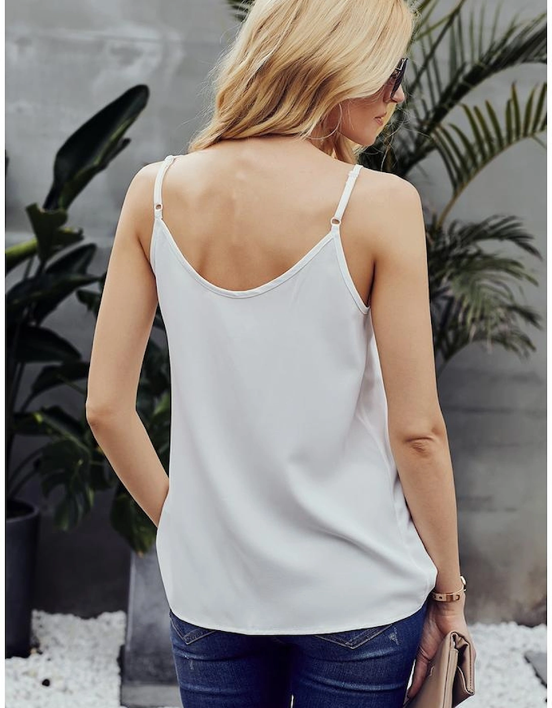 White Spaghetti Strap Buttoned Tank Top