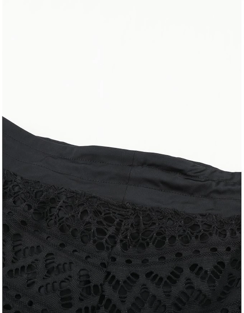 Black Lace Shorts Attached Swim Bottom
