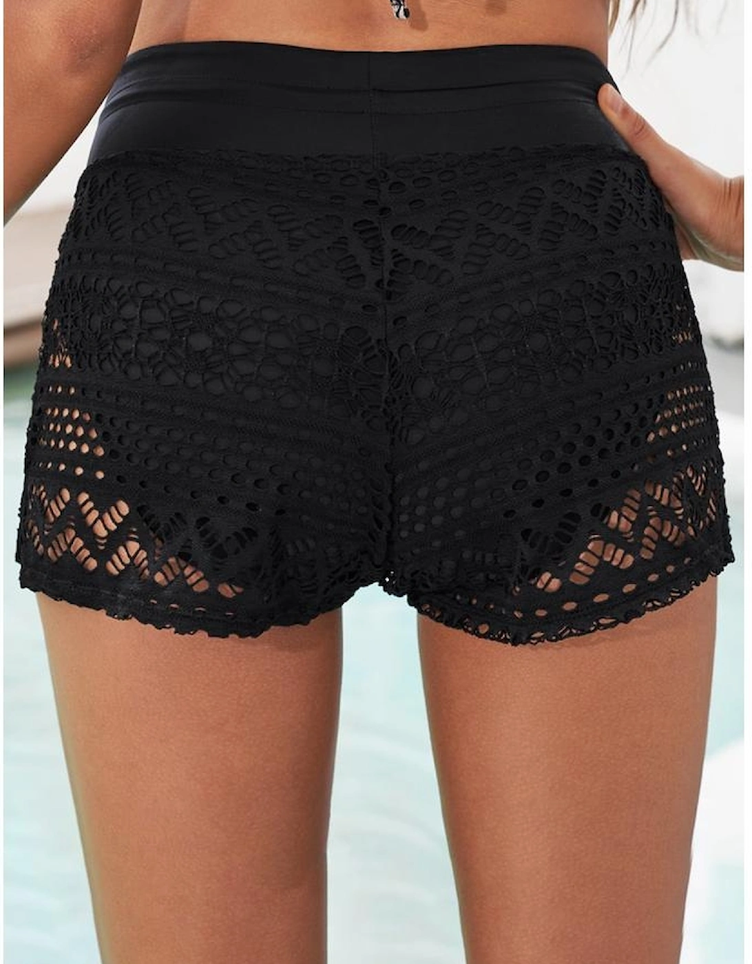 Black Lace Shorts Attached Swim Bottom
