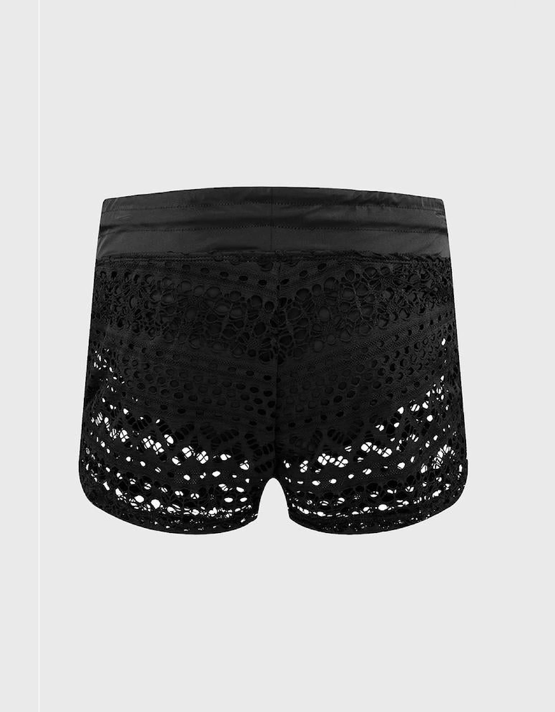 Black Lace Shorts Attached Swim Bottom