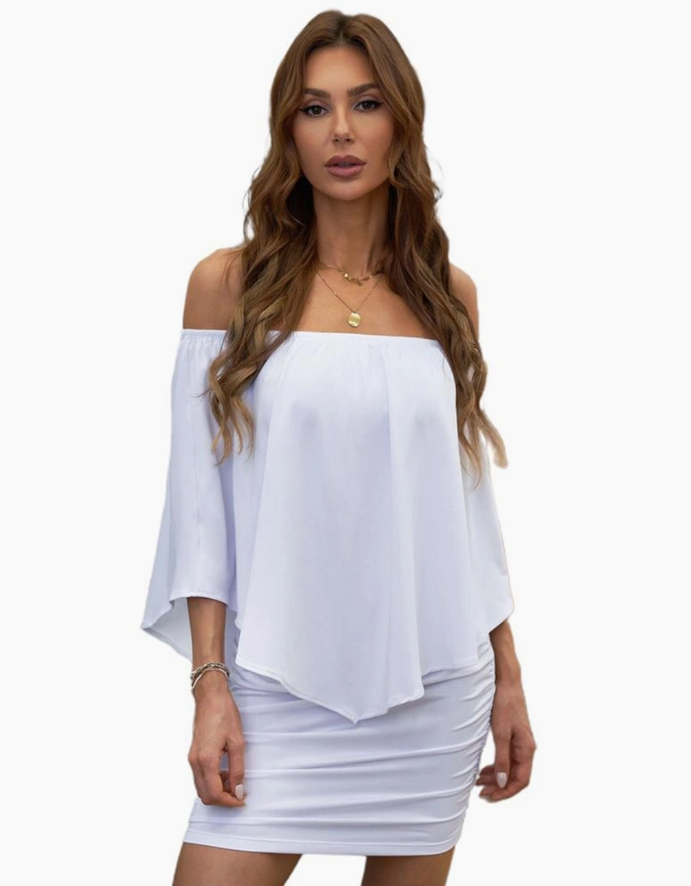 Multiple Dressing Layered White Mini Poncho Dress