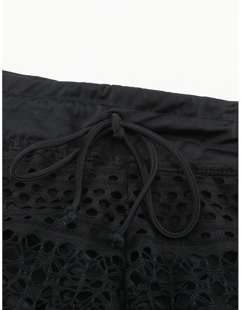 Black Lace Shorts Attached Swim Bottom