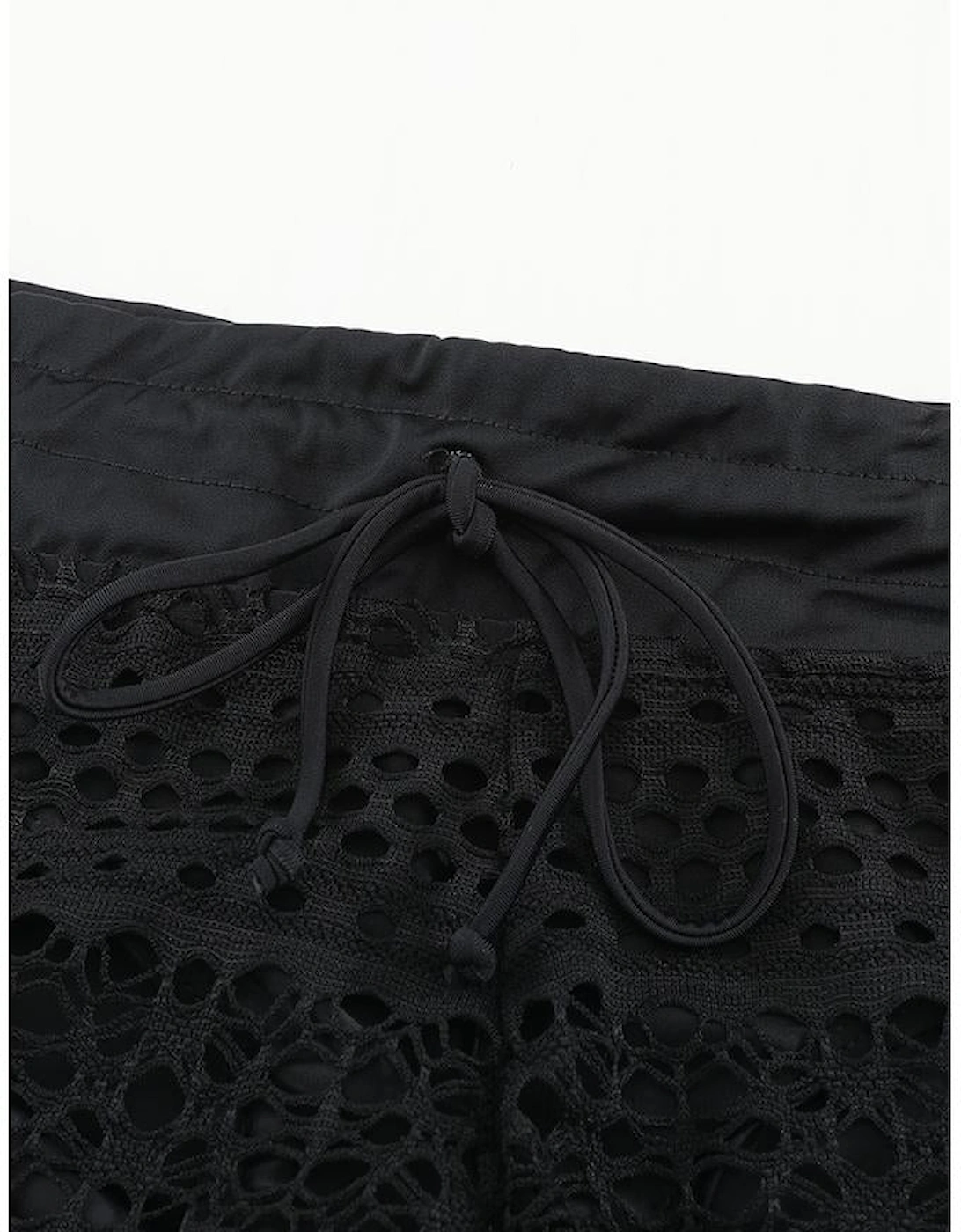 Black Lace Shorts Attached Swim Bottom