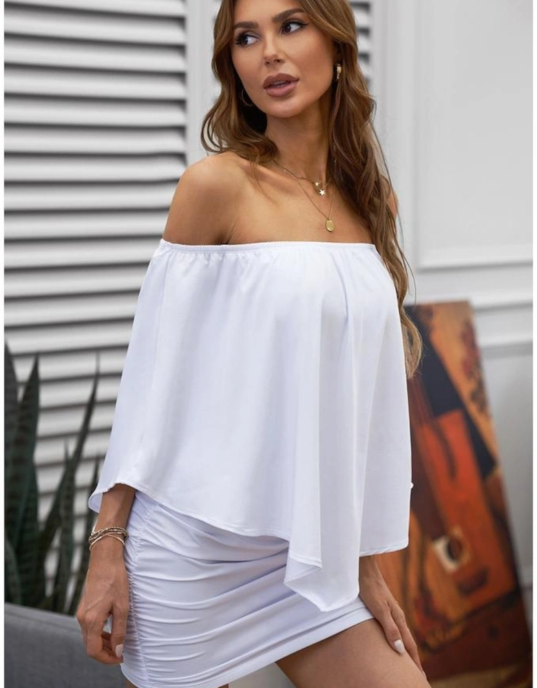 Multiple Dressing Layered White Mini Poncho Dress