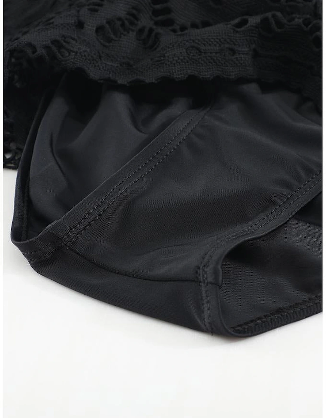 Black Lace Shorts Attached Swim Bottom