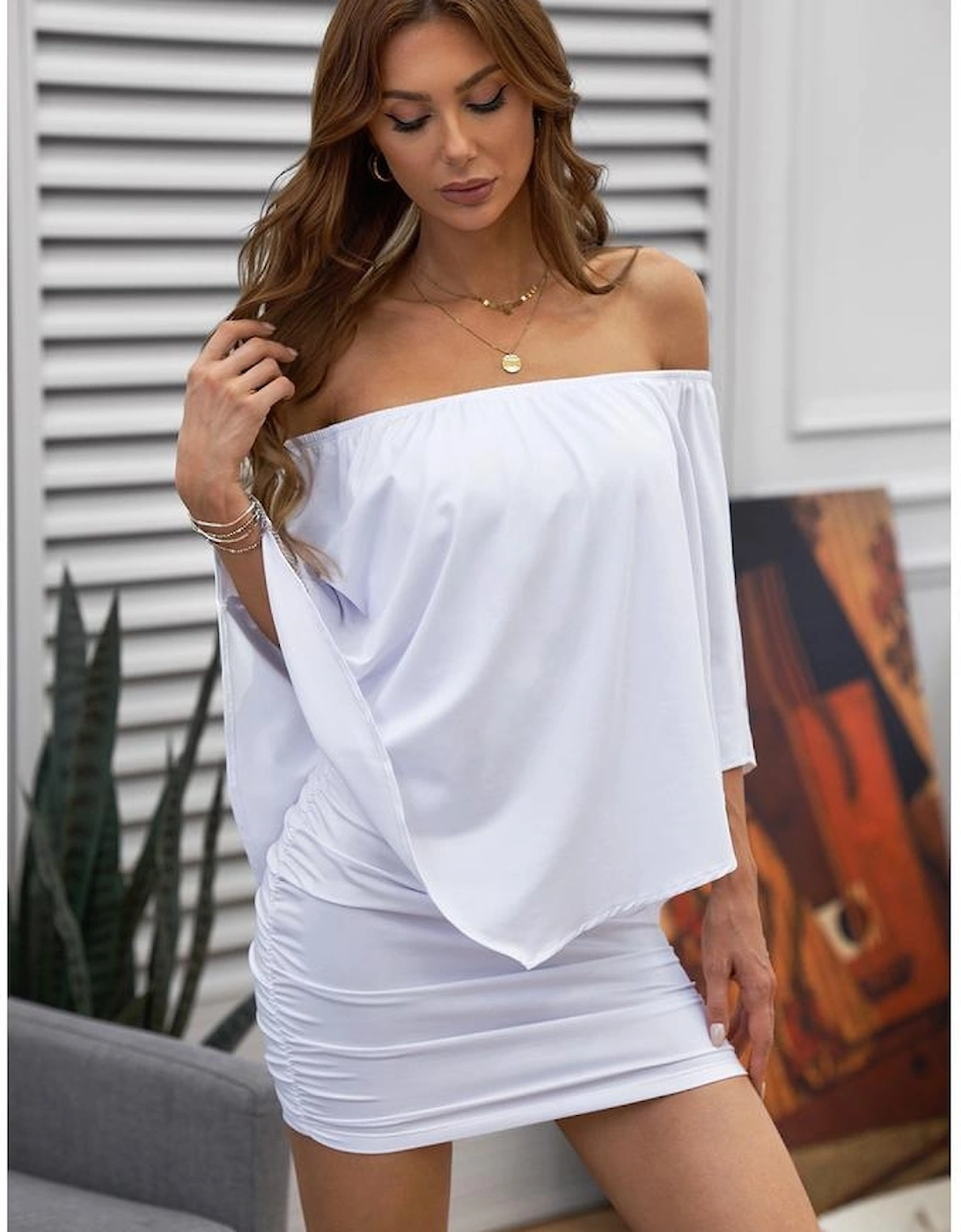 Multiple Dressing Layered White Mini Poncho Dress