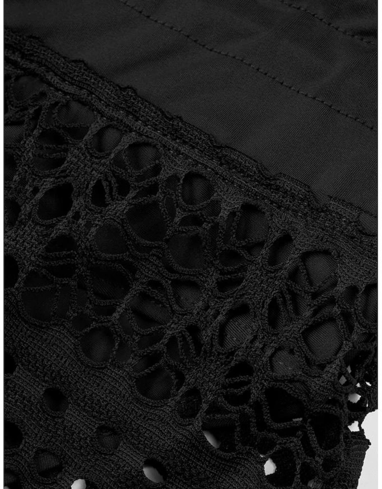 Black Lace Shorts Attached Swim Bottom