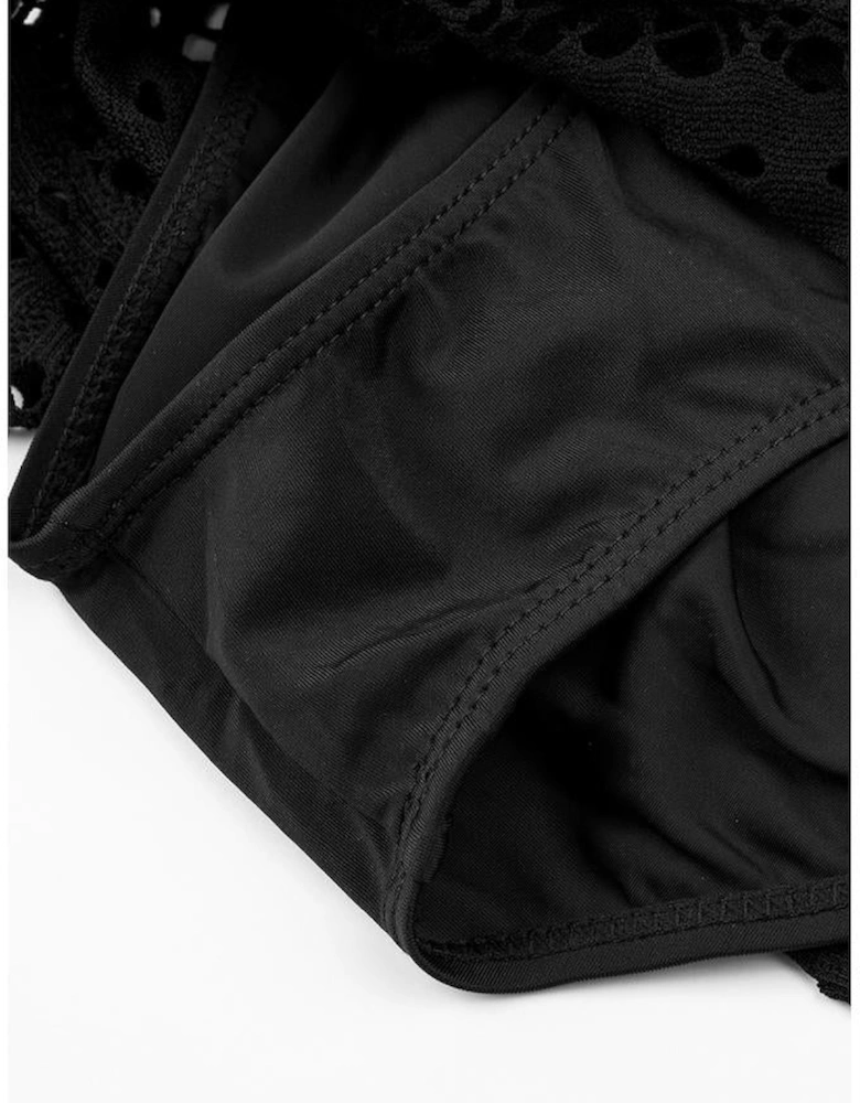 Black Lace Shorts Attached Swim Bottom