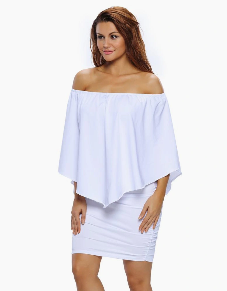 Multiple Dressing Layered White Mini Poncho Dress