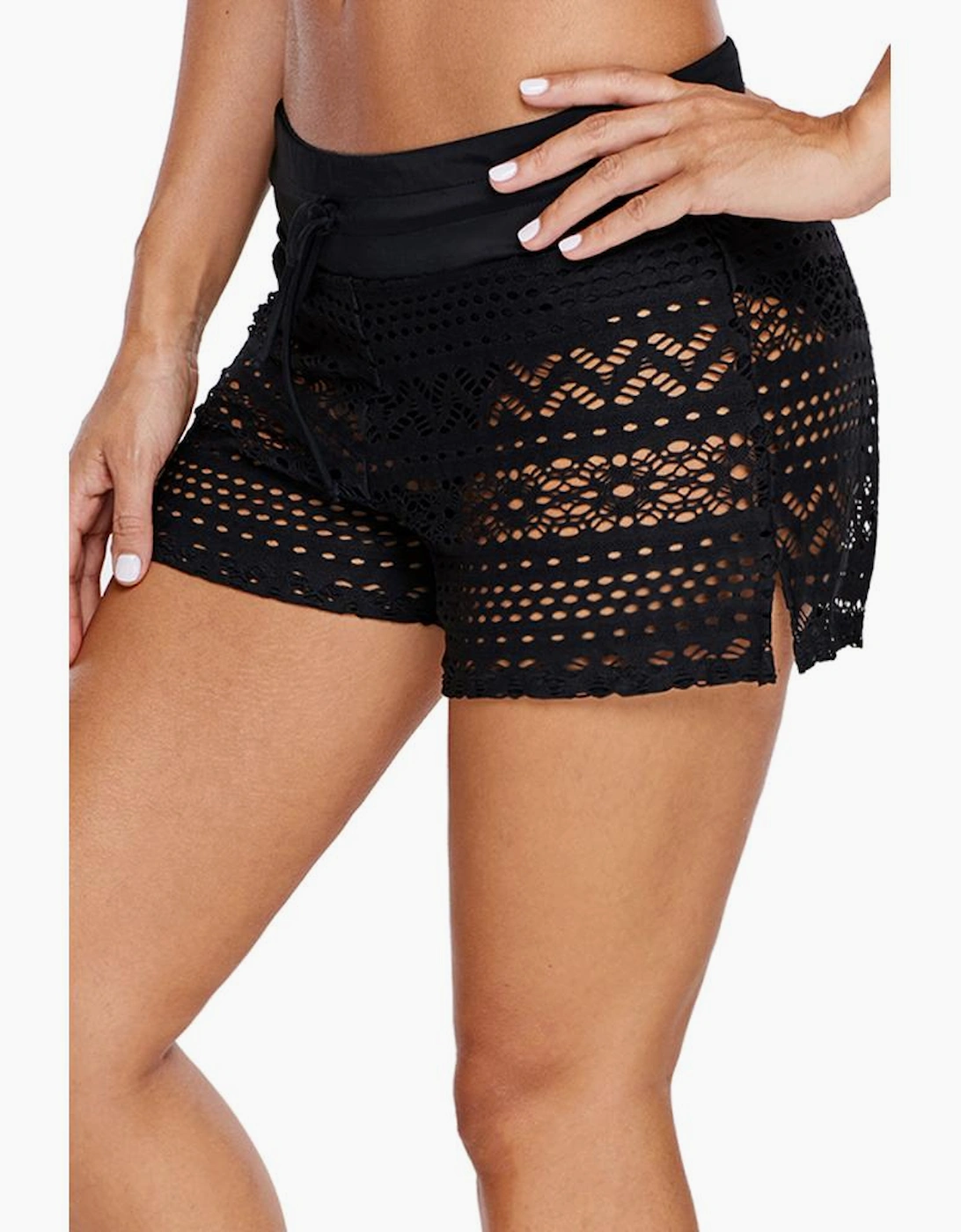 Black Lace Shorts Attached Swim Bottom
