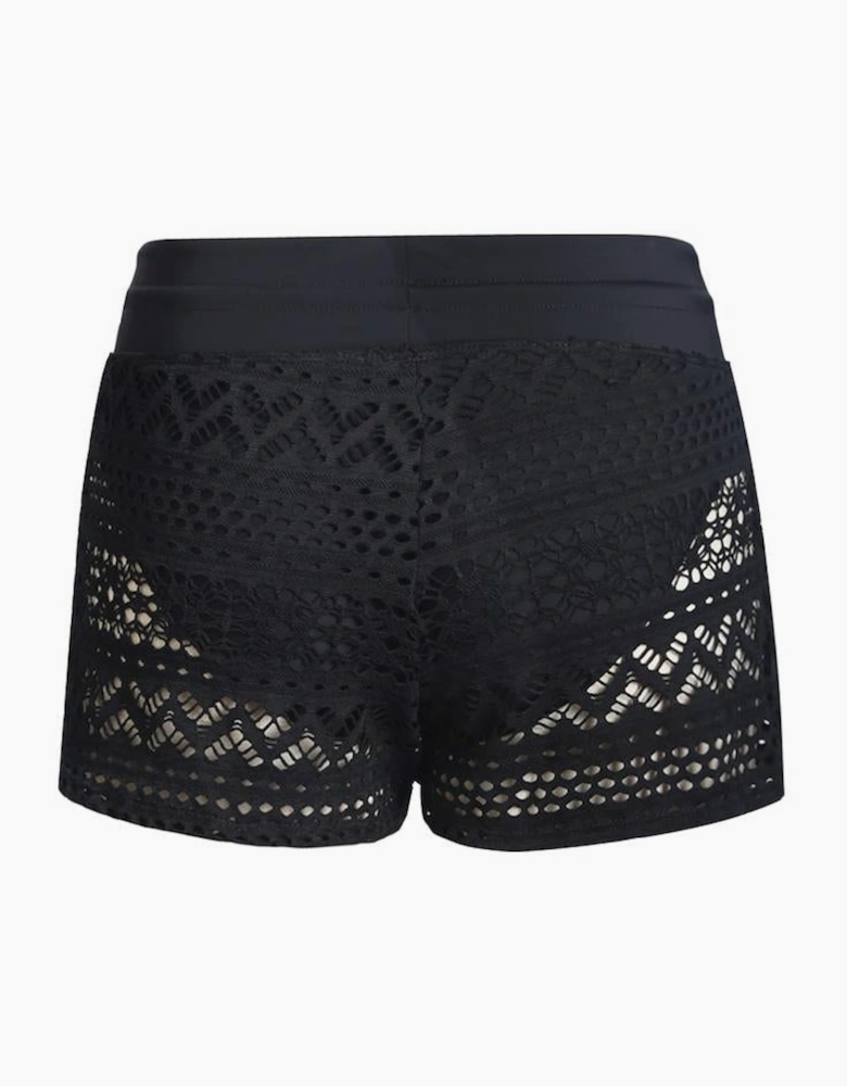Black Lace Shorts Attached Swim Bottom