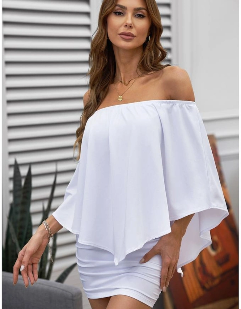 Multiple Dressing Layered White Mini Poncho Dress
