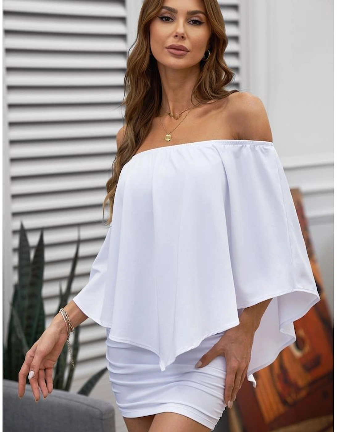 Multiple Dressing Layered White Mini Poncho Dress