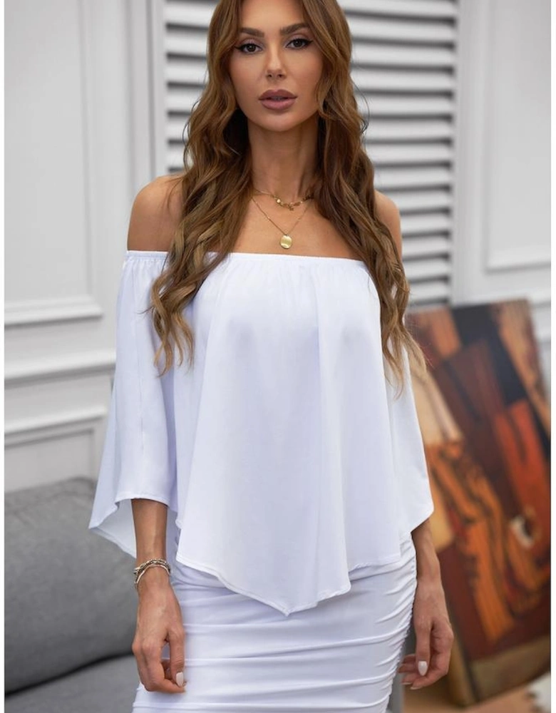 Multiple Dressing Layered White Mini Poncho Dress