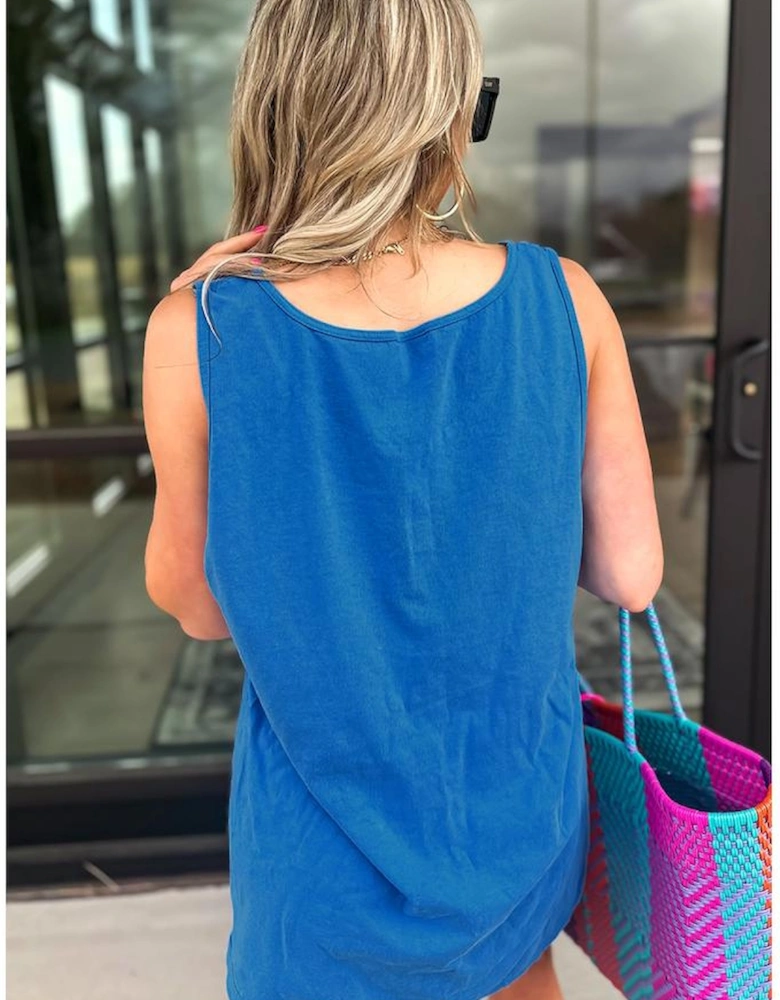 Blue Sun Graphic Casual Tank Top