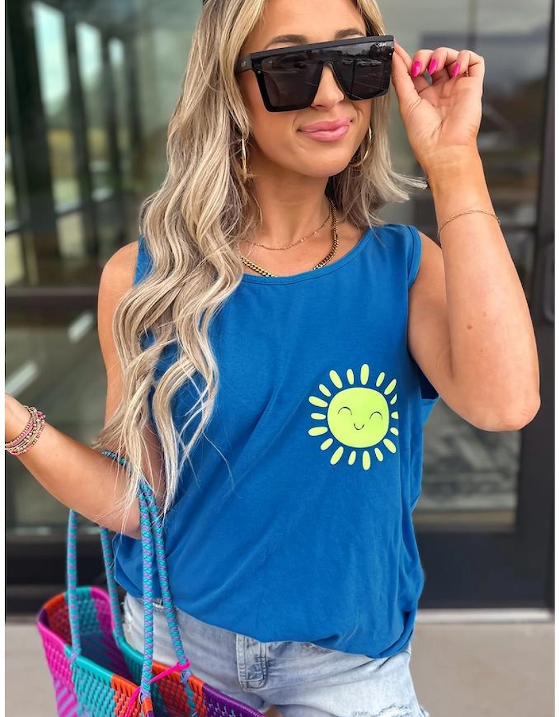 Blue Sun Graphic Casual Tank Top
