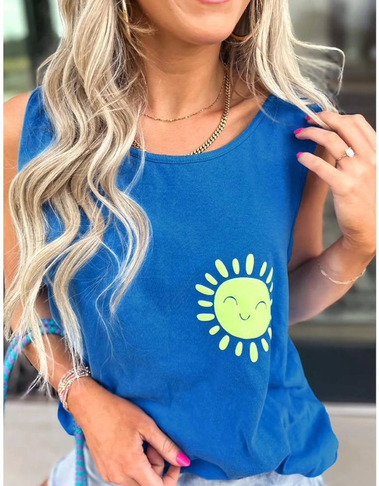 Blue Sun Graphic Casual Tank Top