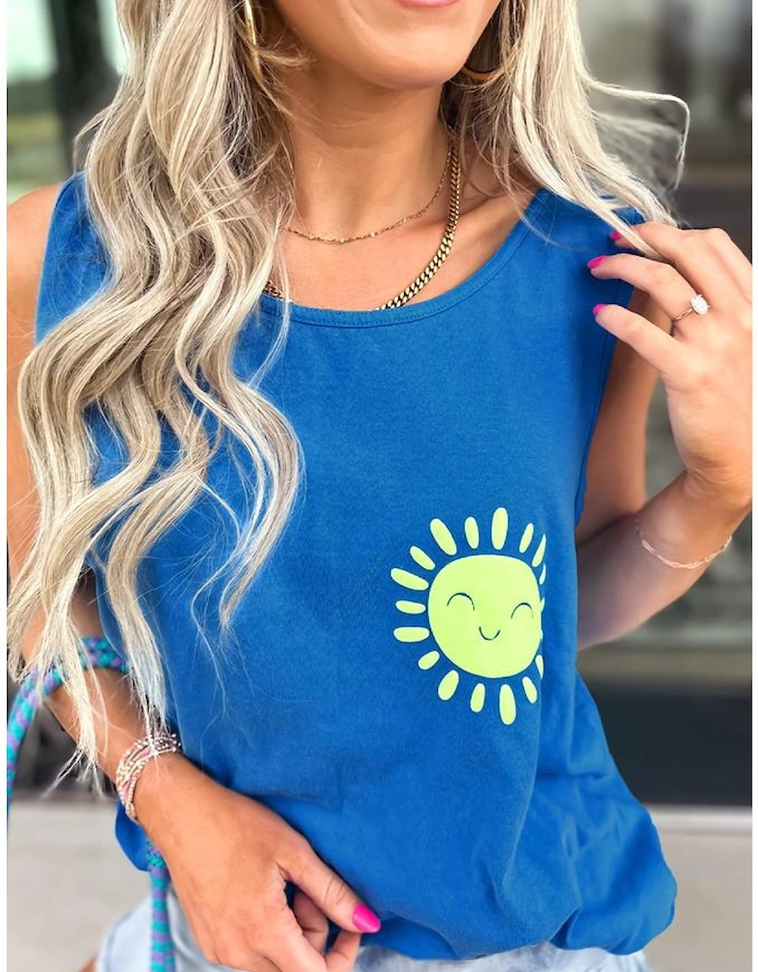 Blue Sun Graphic Casual Tank Top