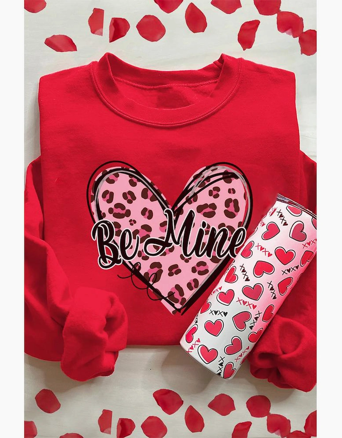 Red Be mine Leopard Heart Printed Valentines Sweatshirt