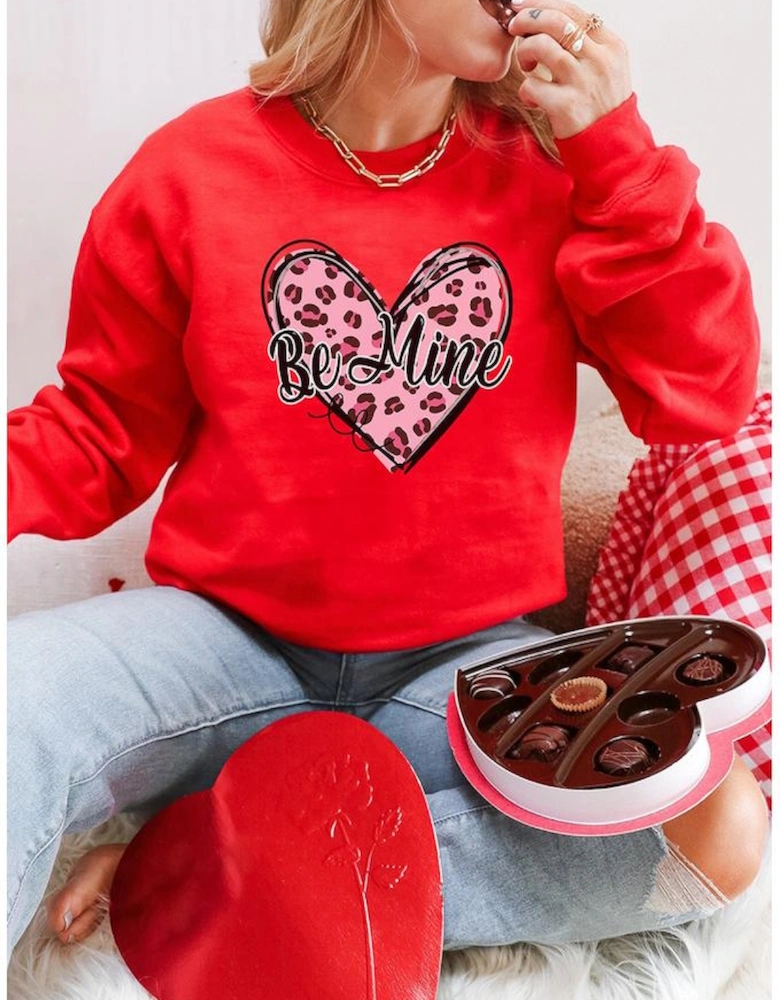 Red Be mine Leopard Heart Printed Valentines Sweatshirt